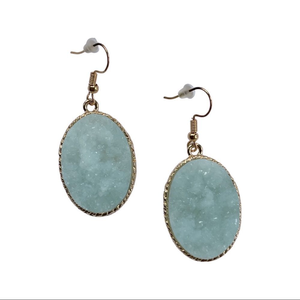 Light Mint/Sea Foam Green Druzy Stone Fishhook Earrings • NWT